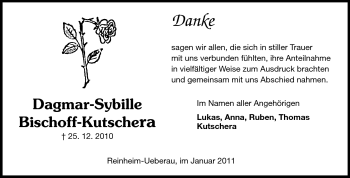 Traueranzeige von Dagmar-Sybille Bischoff-Kutschera von Echo-Zeitungen (Gesamtausgabe)