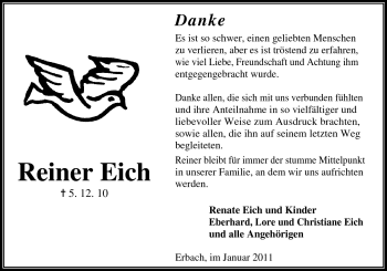 Traueranzeige von Reiner Eich von Odenwälder Echo