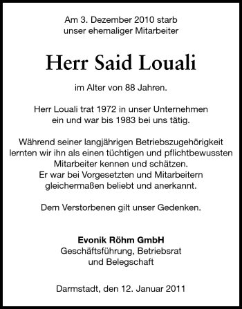 Traueranzeige von Said Louali von Echo-Zeitungen (Gesamtausgabe)