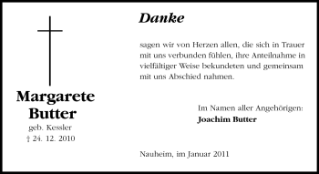 Traueranzeige von Margarete Butter von Rüsselsheimer Echo, Groß-Gerauer-Echo, Ried Echo