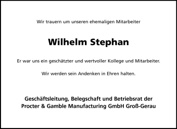 Traueranzeige von Wilhelm Stephan von Rüsselsheimer Echo, Groß-Gerauer-Echo, Ried Echo