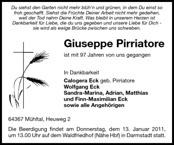 Traueranzeige von Giuseppe Pirriatore von Echo-Zeitungen (Gesamtausgabe)