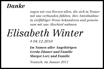 Traueranzeige von Elisabeth Winter von Echo-Zeitungen (Gesamtausgabe)