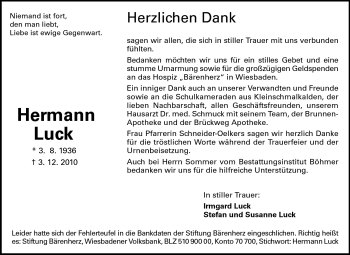Traueranzeige von Hermann Luck von Rüsselsheimer Echo, Groß-Gerauer-Echo, Ried Echo
