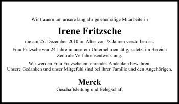 Traueranzeige von Irene Fritzsche von Echo-Zeitungen (Gesamtausgabe)