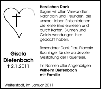 Traueranzeige von Gisela Diefenbach von Echo-Zeitungen (Gesamtausgabe)