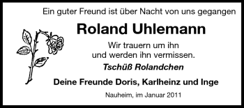 Traueranzeige von Uhlemann Roland von Rüsselsheimer Echo, Groß-Gerauer-Echo, Ried Echo