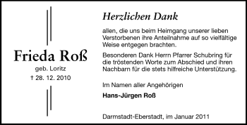 Traueranzeige von Frieda Roß von Echo-Zeitungen (Gesamtausgabe)