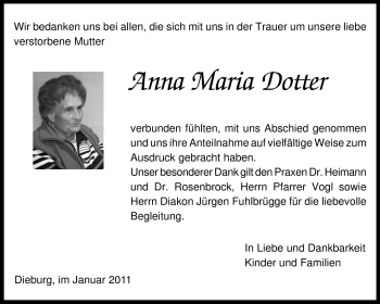 Traueranzeige von Anna Maria Dotter von Echo-Zeitungen (Gesamtausgabe)