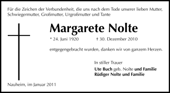 Traueranzeige von Margarete Nolte von Rüsselsheimer Echo, Groß-Gerauer-Echo, Ried Echo