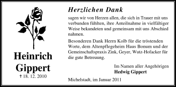 Traueranzeige von Heinrich Gippert von Odenwälder Echo