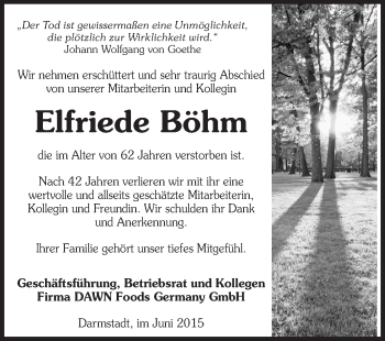 Traueranzeige von Elfriede Böhm von Echo-Zeitungen (Gesamtausgabe)