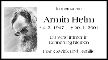Traueranzeige von Armin Helm von Rüsselsheimer Echo, Groß-Gerauer-Echo, Ried Echo