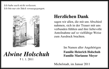 Traueranzeige von Alwine Hohlschuh von Odenwälder Echo