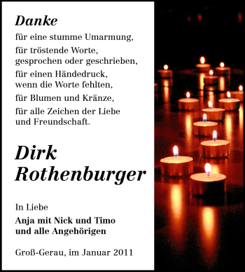 Traueranzeige von Dirk Rothenburger von Rüsselsheimer Echo, Groß-Gerauer-Echo, Ried Echo