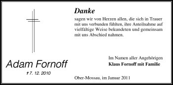 Traueranzeige von Adam Fornoff von Odenwälder Echo