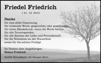 Traueranzeige von Friedel Friedrich von Echo-Zeitungen (Gesamtausgabe)