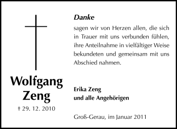 Traueranzeige von Wolfgang Zeng von Rüsselsheimer Echo, Groß-Gerauer-Echo, Ried Echo