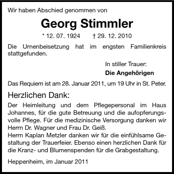 Traueranzeige von Stimmler Georg von Starkenburger Echo