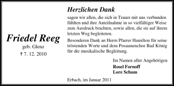 Traueranzeige von Friedel Reeg von Odenwälder Echo