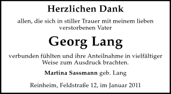 Traueranzeige von Georg Lang von Darmstädter Echo, Odenwälder Echo, Rüsselsheimer Echo, Groß-Gerauer-Echo, Ried Echo
