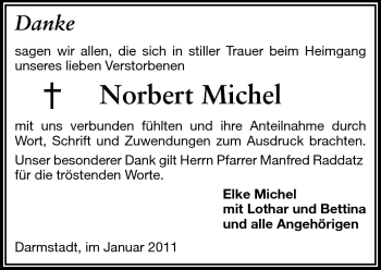 Traueranzeige von Norbert Michel von Darmstädter Echo, Odenwälder Echo, Rüsselsheimer Echo, Groß-Gerauer-Echo, Ried Echo