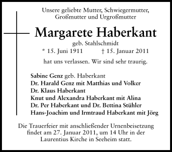 Traueranzeige von Margarete Haberkant von Echo-Zeitungen (Gesamtausgabe)