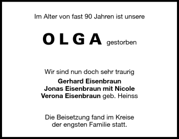 Traueranzeige von Olga - von Echo-Zeitungen (Gesamtausgabe)