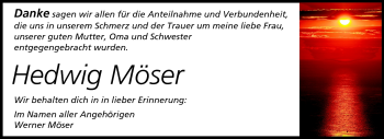 Traueranzeige von Hedwig Möser von Echo-Zeitungen (Gesamtausgabe)