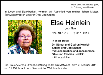 Traueranzeige von Else Heinlein von Echo-Zeitungen (Gesamtausgabe)