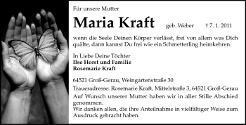 Traueranzeige von Maria Kraft von Rüsselsheimer Echo, Groß-Gerauer-Echo, Ried Echo