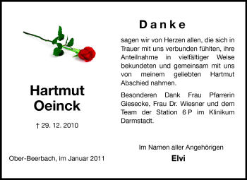 Traueranzeige von Oeinck Hartmut von Echo-Zeitungen (Gesamtausgabe)