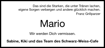 Traueranzeige von Mario Sperber-Schäfer von Echo-Zeitungen (Gesamtausgabe)
