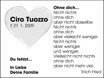 Traueranzeige von Ciro Tuozzo von Starkenburger Echo