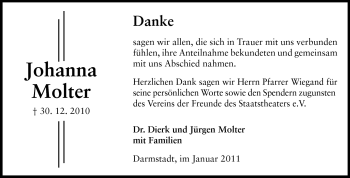Traueranzeige von Johanna Molter von Darmstädter Echo, Odenwälder Echo, Rüsselsheimer Echo, Groß-Gerauer-Echo, Ried Echo