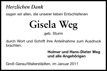 Traueranzeige von Gisela Weg von Rüsselsheimer Echo, Groß-Gerauer-Echo, Ried Echo