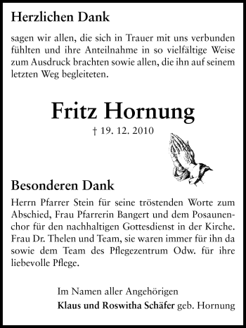 Traueranzeige von Fritz Hornung von Odenwälder Echo