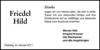 Traueranzeige von Friedel Hild von Echo-Zeitungen (Gesamtausgabe)