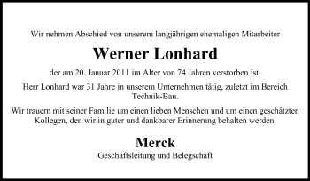 Traueranzeige von Werner Lonhard von Echo-Zeitungen (Gesamtausgabe)