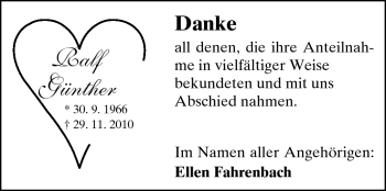 Traueranzeige von Ralf Günther von Echo-Zeitungen (Gesamtausgabe)