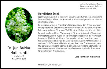 Traueranzeige von Dr. jur. Baldur Nothhardt von Odenwälder Echo