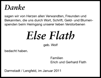 Traueranzeige von Else Flath von Darmstädter Echo, Odenwälder Echo, Rüsselsheimer Echo, Groß-Gerauer-Echo, Ried Echo