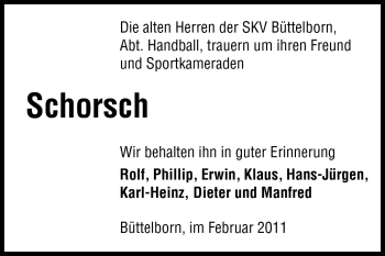 Traueranzeige von Schorsch - von Rüsselsheimer Echo, Groß-Gerauer-Echo, Ried Echo