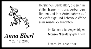Traueranzeige von Anna Eberl von Odenwälder Echo