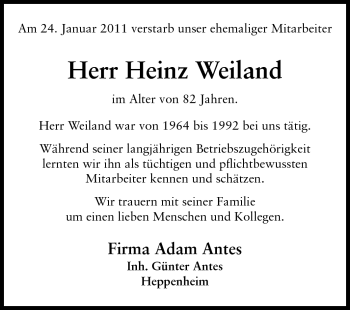 Traueranzeige von Heinz Weiland von Starkenburger Echo