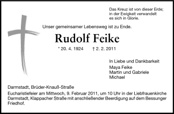 Traueranzeige von Rudolf Feike von Echo-Zeitungen (Gesamtausgabe)