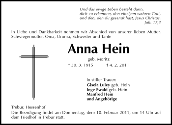 Traueranzeige von Anna Hein von Rüsselsheimer Echo, Groß-Gerauer-Echo, Ried Echo