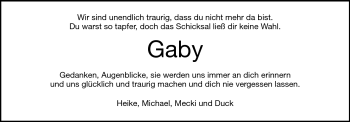 Traueranzeige von Gabi - von Darmstädter Echo, Odenwälder Echo, Rüsselsheimer Echo, Groß-Gerauer-Echo, Ried Echo