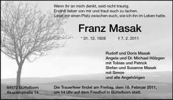 Traueranzeige von Franz Masak von Echo-Zeitungen (Gesamtausgabe)