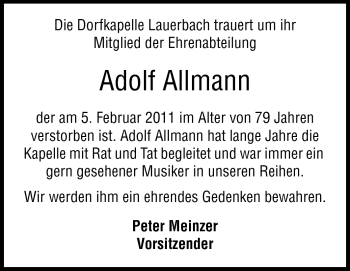 Traueranzeige von Allmann Adolf von Odenwälder Echo
